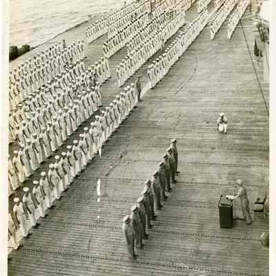 View of Yorktown's Flight Deck During the Changing of Command Ceremony