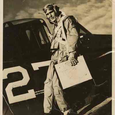 Elisha "Smokey" Stover Exiting his F6F Hellcat after his 7,000th Landing