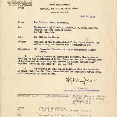 Elisha "Smokey" Stover's Permanent Citation for his Distinguished Flying Cross