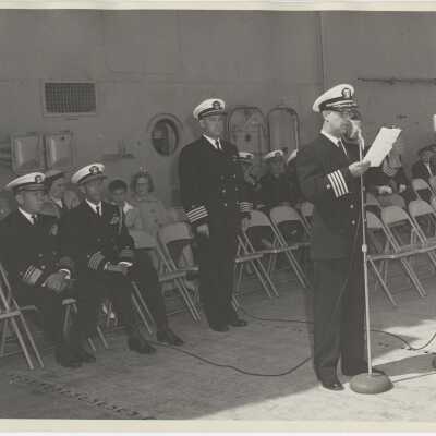 Captain Arnold W. McKechnie Assuming Command of the USS Yorktown (CVA-10)