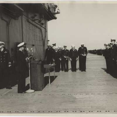 Trophies are Presented on the Flightdeck of the USS Yorktown (CVA-10)