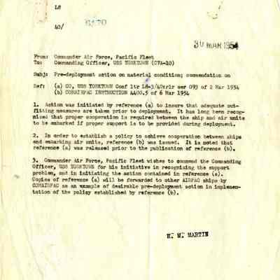 Letter From Harold M. Martin to Captain McKechnie Dated March 30, 1954