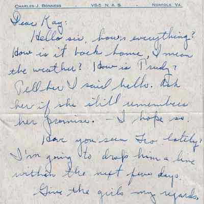 Letter from Charles Bonness to His Sister, December 26, 1941