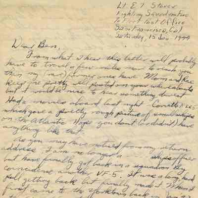 Letter From Elisha "Smokey" Stover to Benjamin Stover Dated January 15, 1944
