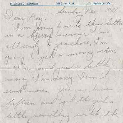 Letter from Charles Bonness to His Sister, December 7, 1941