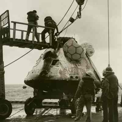 The Apollo 8 Capsule is Brought Aboard