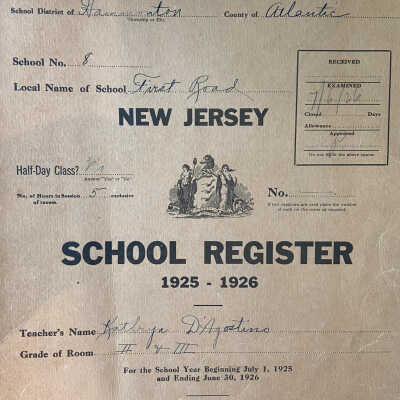 1925-1926 School Register- First Street School- Kathryn D’Agostino