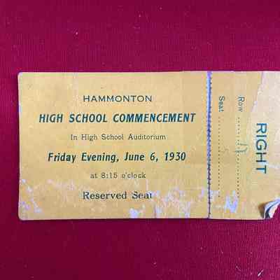 1930 HHS Commencement Ticket