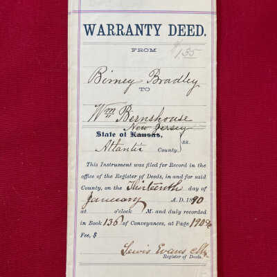 Deed 1890- Birney Bradley to Wm. Bernshouse