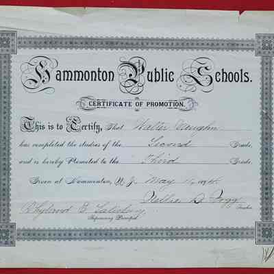1894 Hammonton Public School "Certificate of Promotion"