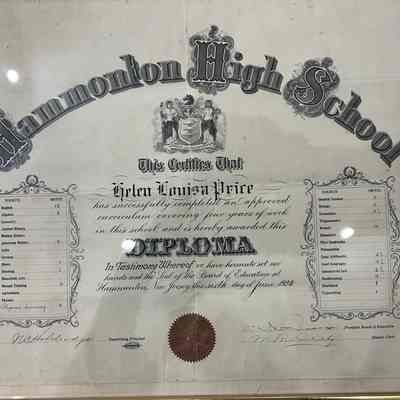 1924 Hammonton High School Diploma