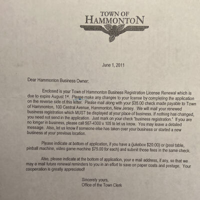 Business License for Town of Hammonton