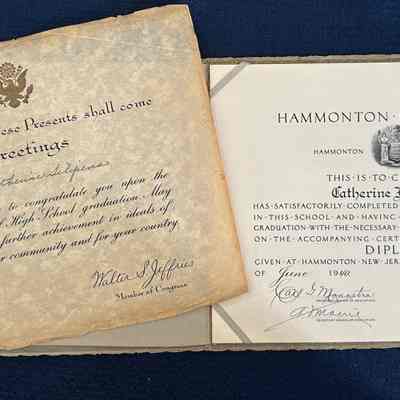 1940 Hammonton High School Diploma and Congressional Certificate