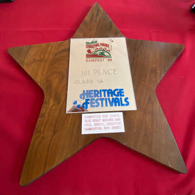 Plaque- Heritage Festival Awarded to HHS Band