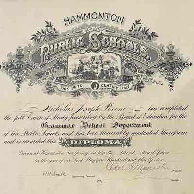 1936 Hammonton Grammar School Diploma for Nick Perone