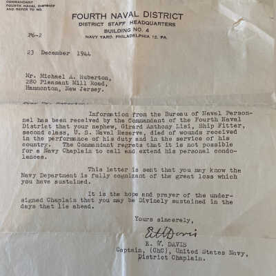 Letter from Fourth Naval District