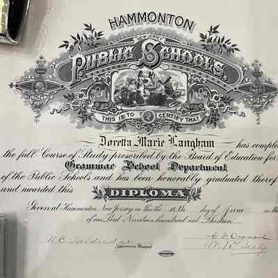 1913 Hammonton Grammar School Diploma