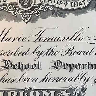 1929 Grammar School Diploma for Anna Marie Tomasello