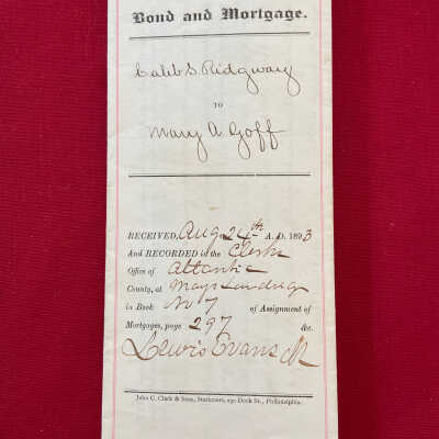 Bond and Mortgage- Caleb Ridgway to Mary A. Goff- 1893-?1100