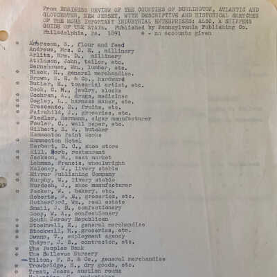 Original Notes for Story of Hammonton