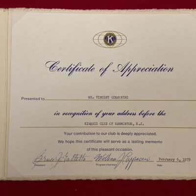 Kiwanis International Certificate of Appreciation