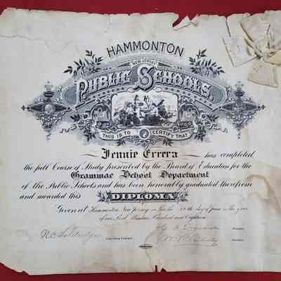 1918 Hammonton Grammar School Diploma