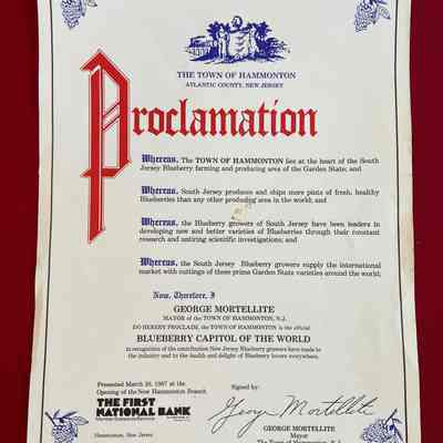 Proclamation-Blueberry Capital of the World