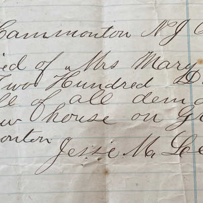 Receipt 1891 - Paid by Mary Goff to Jesse Lear for new house