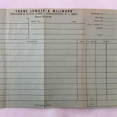 Blank Invoice from Crane Lumber & Millwork