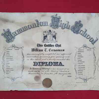 1918 Hammonton High School Diploma