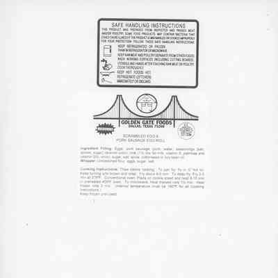 Scrambled Egg & Pork Sausage Egg Roll Label
