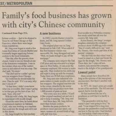 Family's Food Business has grown with city's Chinese Community