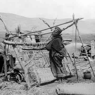 Woman weaving near Lake Huleh (circa 1920s): (processed image)