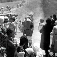 Palestinian refugees flee their homes during the Nakba
