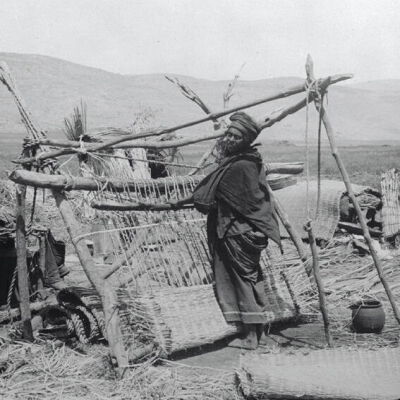 Woman weaving near Lake Huleh (circa 1920s): (original image)