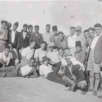          Source: Palestinian police trainees in Beituniya, Ghaleb is wearing the Tarboosh standing in the back row. Nabil Ghusein (May 1935); (processed image)
   