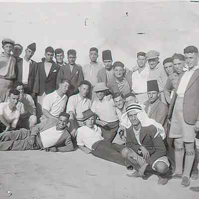 Source: Palestinian police trainees in Beituniya, Ghaleb is wearing the Tarboosh standing in the back row. Nabil Ghusein (May 1935): (processed image)