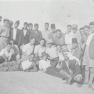 Source: Palestinian police trainees in Beituniya, Ghaleb is wearing the Tarboosh standing in the back row. Nabil Ghusein (May 1935): (original image)