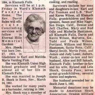 Velma Isabel Fink Yeoman Shock*