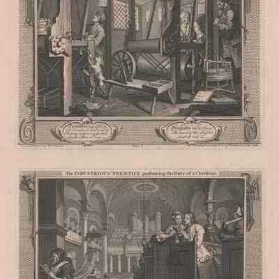 The Fellow Prentices: Industry and Idleness at Their Looms; the Industrious' Prentice Performing the Duty of a Christian