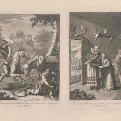 Don Quixote Seizes the Barber's Bason for Mambrino's Helmet; The Curate & Barber Disguising Themselves to Convey D. Quixote Home