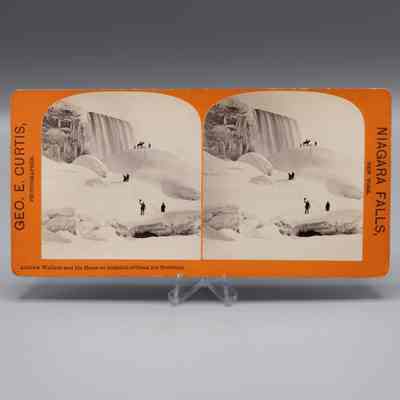 Stereograph: Andrew Wallace and his Horse on Summit of Great Ice Mountain