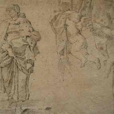 Two Putti and Woman Carrying Baby