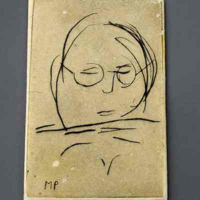 Self-Portrait Copper Drypoint Plate & Impression