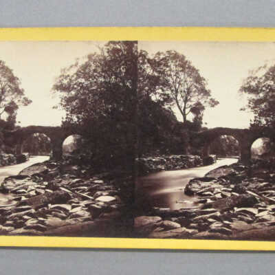 Stereograph: The Old Weir Bridge, Eagle's Rock in the Distance. Killarney