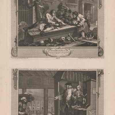 Industry and Idleness: The Idle Prentice at Play in the Church Yard during Divine Service; The Industrious Prentice a Favourite, and Entrusted by his Master