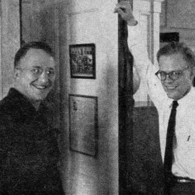 Dick Baldwin (left), W1IKE (SK); and John Huntoon, W1LVQ (SK).: Image: From CQ magazine, Dec 1956