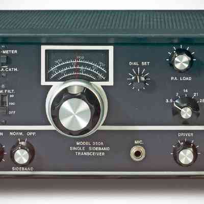 Image: Joe Veras, K9OCO: 350A (later). The second iteration of the Swan 350A added a CW audio filter. Both models had built-in power supplies and ran 300 watts PEP SSB and 200 watts on CW. $599.95.