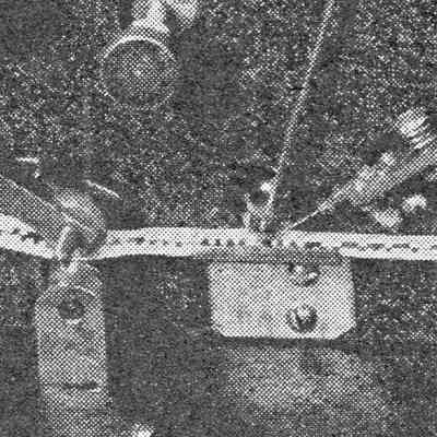 Figure 6. A detail of the 1942 machine showing the transcribing element (at right) and, presumably, the playback element. Marks on the tape a clearly evident.: Image: Radio Amateur's Handbook, 20th edition (1943).