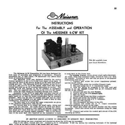 2-CW Assembly and Operation, with schematic.: Excerpt, Meissner's "How to Build" instruiction manual (53-1)